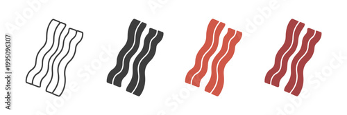 Bacon Strips Icon Set Four Styles illustration