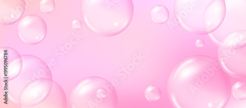 Pink gum bubble 3d transparent spheres background.