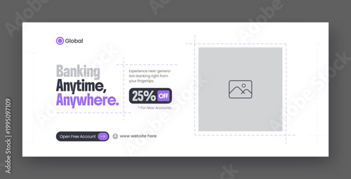 Modern Banking Service Facebook Cover Template with Digital Finance Concept Web Banner