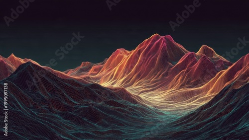 Futuristic Mountain Range with Neon Glow