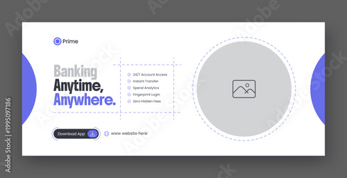 Modern Banking Service Facebook Cover Template with Digital Finance Concept Web Banner