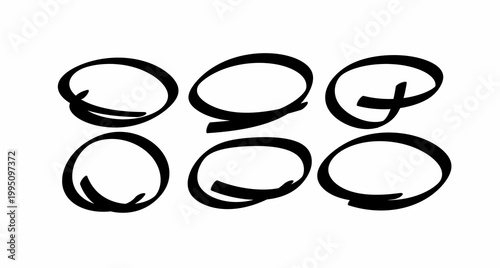 Hand-Drawn Black Marker Ondes and Ovals Set on White Background