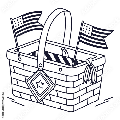 Patriotic Picnic Basket Vector Illustration With American Flags For Independence Day