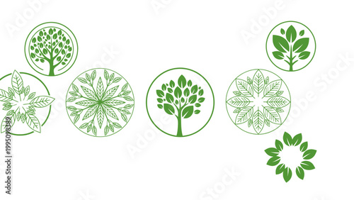 Green leaf and tree logo designs isolated on white background for various concepts