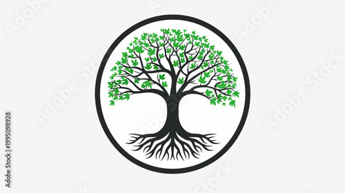 Tree of life symbol with green leaves in a circular design