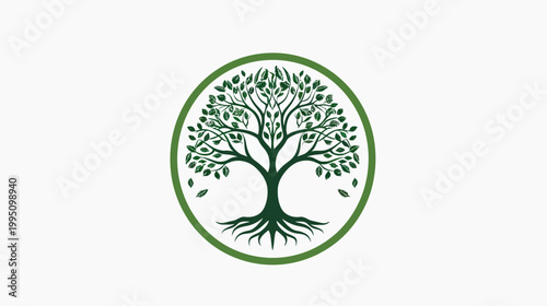 Stylized tree icon within a green circle representing growth and nature