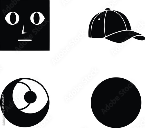 Black and white of a face, eye, ear, and brain