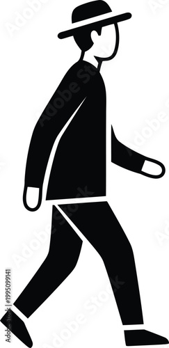 Black and white of a man in a suit and hat holding a briefcase de