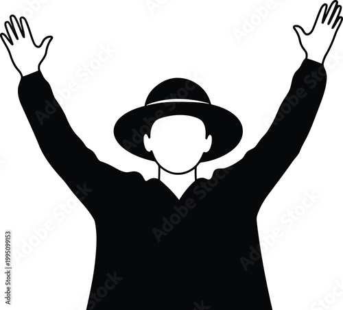 Black and white of a man in a suit with raised arms silhouette de