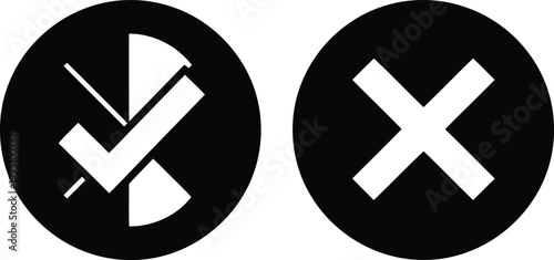 Black and white of star and cross symbols on circular backgrounds circle