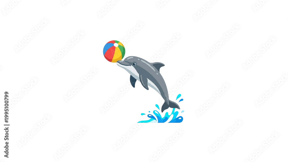 Obraz premium Playful Dolphin Jumping with Beach Ball in Ocean Water