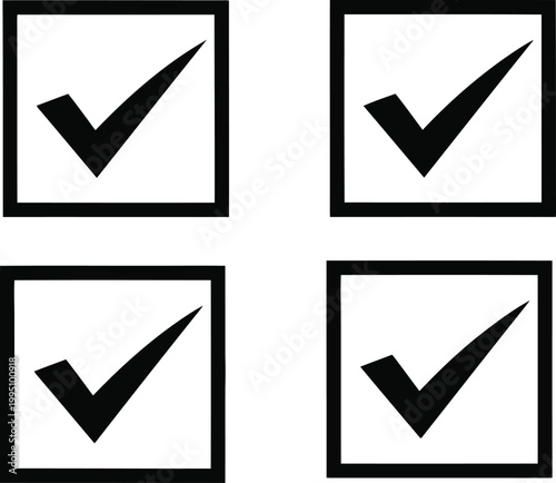 Black checkmark in white boxes on a gray background, white square check mark des