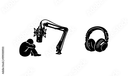Podcast and audio recording silhouette