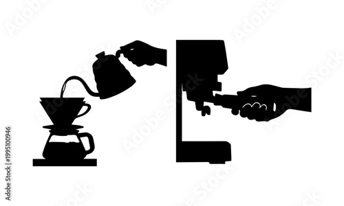 Coffee brewing methods silhouette  pour over and espresso