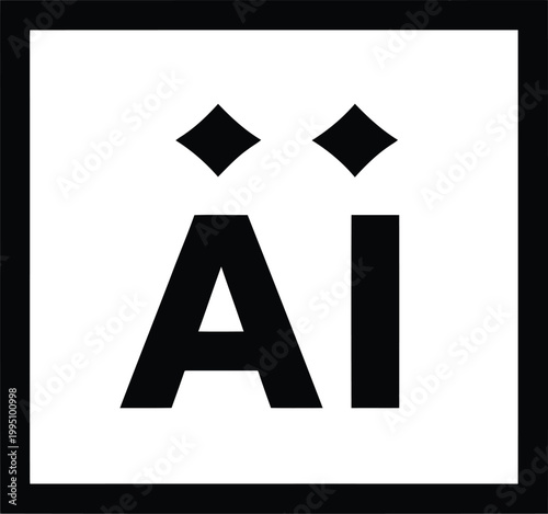 Black geometric a.i. with diamond accents on white background, des