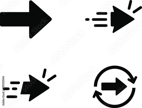 Black geometric arrows and circle with dashed line black arrows geometric shapes