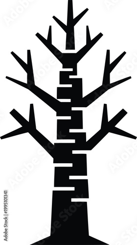 Black of a tree with branches and leaves silhouette