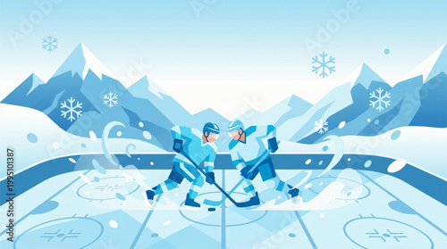 Ice hockey players in a face-off on the rink