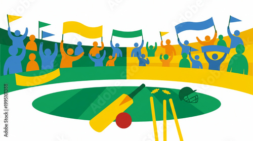 Cricket match stadium background with cheering crowd