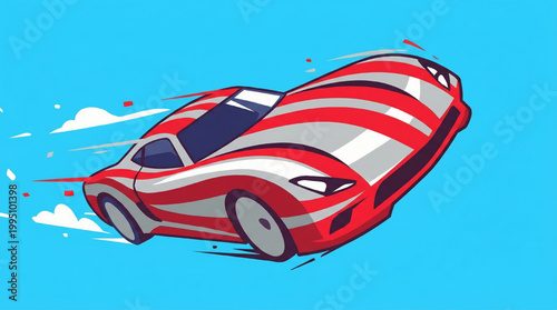 Fast red and white sports car driving motion