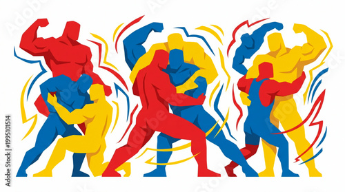 Abstract Wrestling Match Art