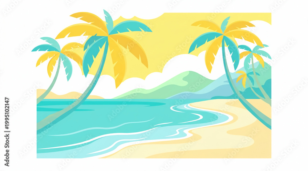 Obraz premium Tropical beach landscape abstract flat illustration