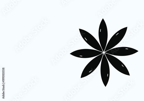Black stylized flower with eight petals, symmetrical black flower