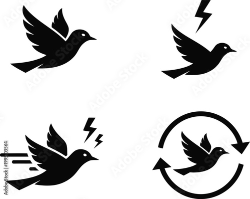 Black swan silhouette set against white background, bird silhouette