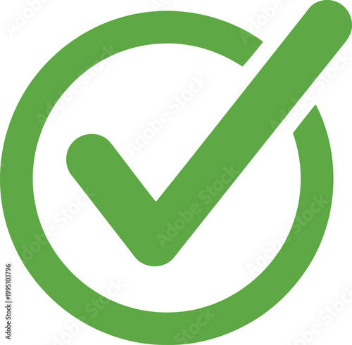 Green check mark on white background, flat check mark check symbol green circle