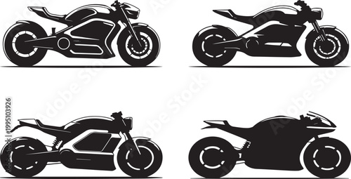 Modern Electric Motorcycle Silhouette Icon and Transport Sign