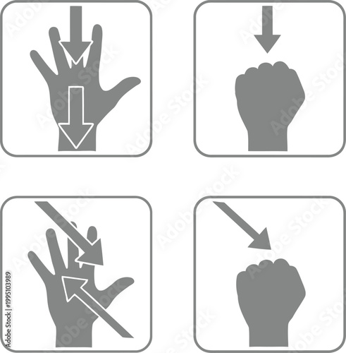 Hand gestures and silhouettes illustrating communication and silence concepts de