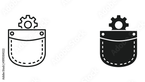 Black and white pocket icons with gear on top for settings or configuration