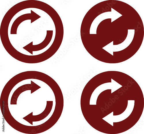 Red circular arrows set, minimal style, clockwise direction red circles d