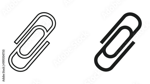 Black and white paperclip icons in line and solid styles isolated on white background