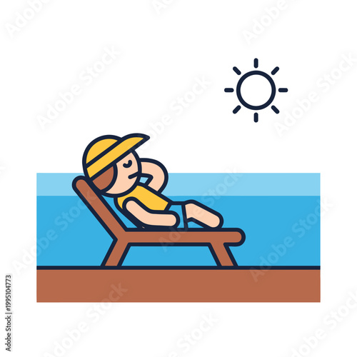 Relaxing on a sun lounger by the pool, summer vacation, enjoying leisure time