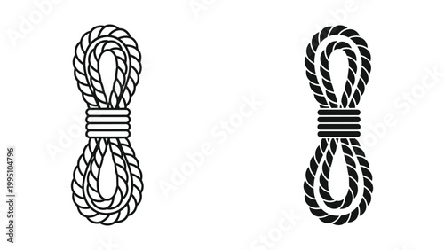 Black and white rope knots on a white background for design and illustration