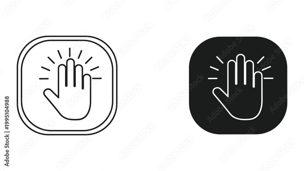 Obraz premium Vector icons of hand with palm facing outwards in line and solid styles for user interface design elements