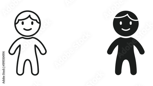 Black and white stick figure people icons with smiling faces