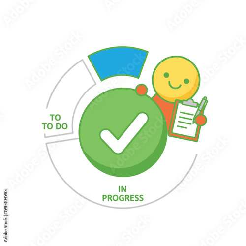 Tableau sur toile Happy character with checklist and progress chart - task completion, project man
