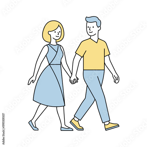 Young couple walking hand in hand in casual attire  