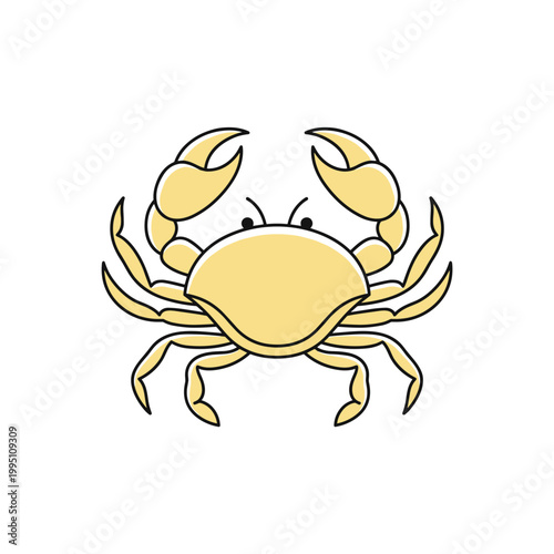 Cartoon yellow crab with big claws and a cheerful expression  