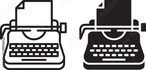 Photos Retro typewriter illustrations set of 2 outline and filled for writing and commu