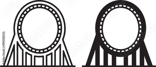 Roller coaster loop vector illustration set with distinct icons featuring outline and solid filled