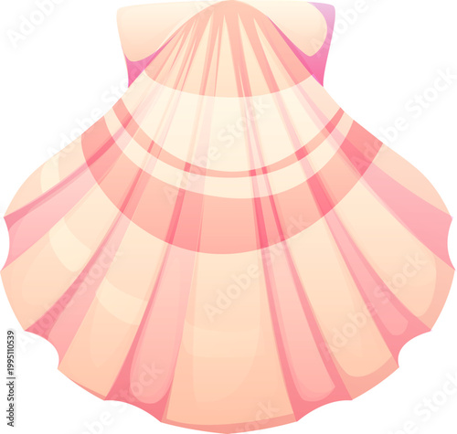 Ocean underwater scallop cartoon seashell or mussel. Tropical sea fauna aquatic mussel, coral reef isolated conch. Ocean life seashell