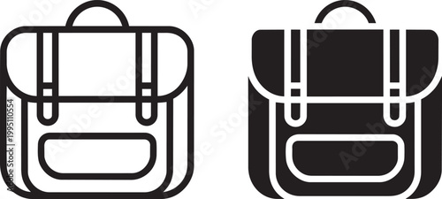 School bag with set of 2 front pocket shoulder bag and messenger bag in outline style with digital art