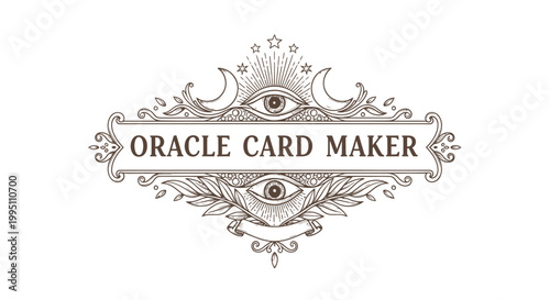 Vintage Oracle Card Maker Emblem with All-Seeing Eyes and Celestial Motifs