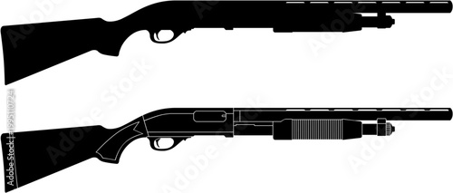 Pump action shotgun silhouette caliber twelve vector illustration
