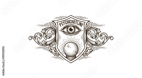 Vintage Engraved Psychic Eye Crystal Ball Emblem