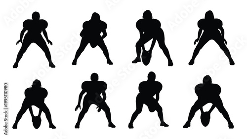 Silhouette illustrations depicting american football players in various action poses high quality