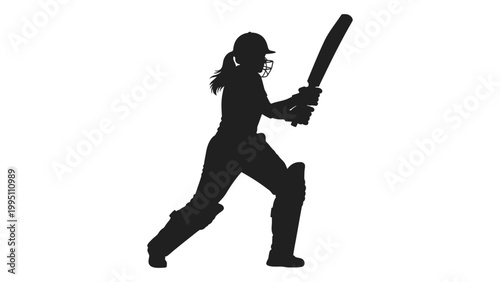 Silhouette of a female cricket player preparing to hit a ball